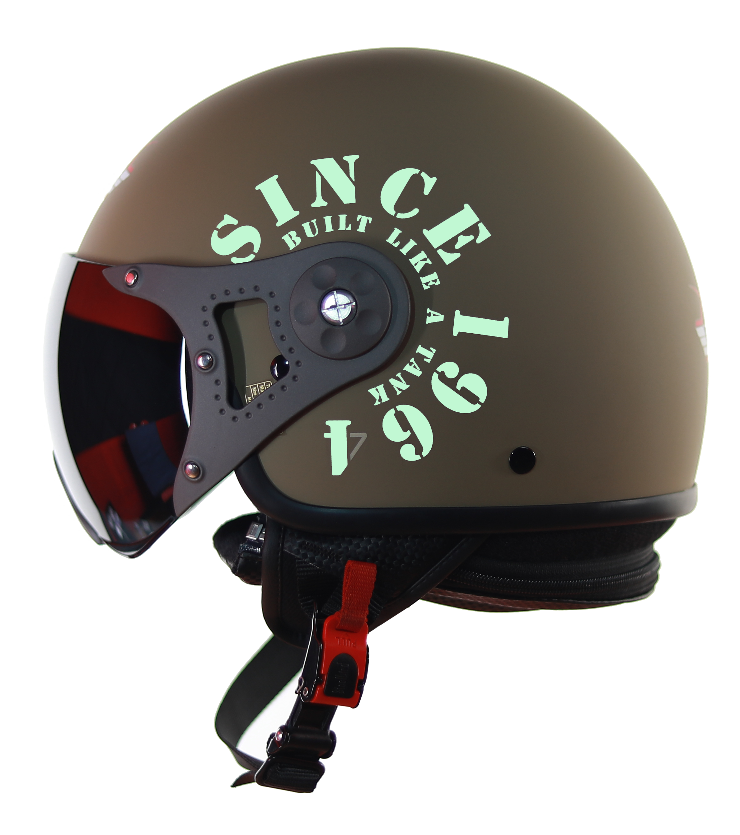 Steelbird SB-27 7Wings Tank Open Face Graphic Helmet (Matt Desert Storm Military Green With Smoke Visor)